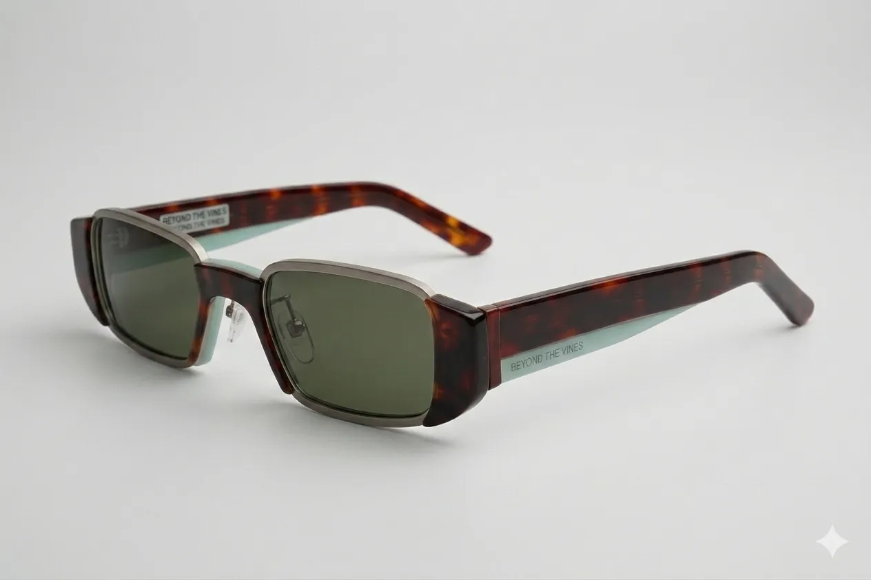 Beyond the Vines tortoiseshell sunglass with metallic inner rim.